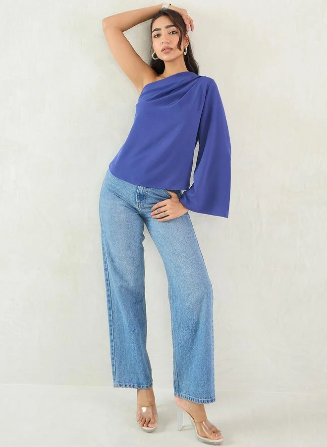 Femmella  Femmella Royal Blue One Shoulder Bell Sleeve Top for Women | Best Price UAE