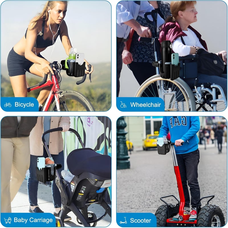 Bike Accessory - Universal Swivel Black Cup Holder Phone Holder for Wheelchairs, Strollers, Scooters, Bikes, Easy to Install Very Durable - Image 3