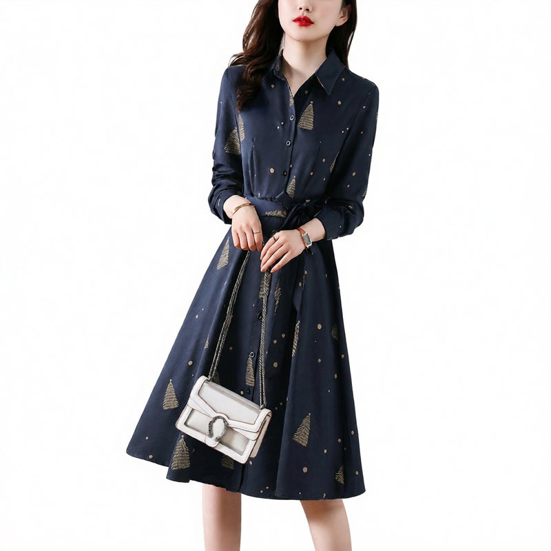 Fashionable Pattern Printed Waist-Cinching Dress - Image 3