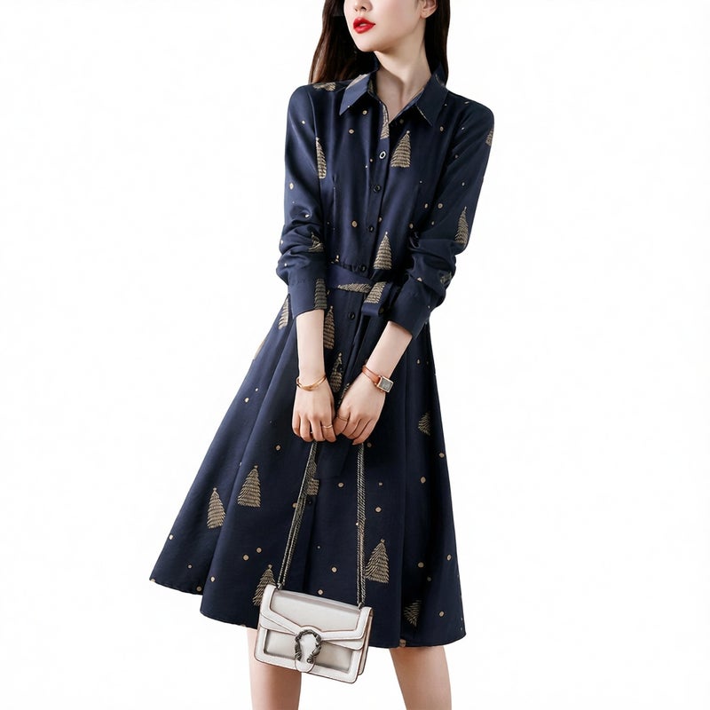 Fashionable Pattern Printed Waist-Cinching Dress - Image 1