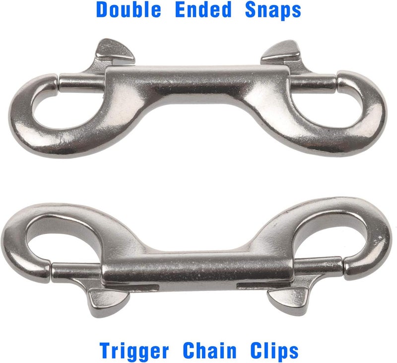 Timsec Double Ended Bolt Snap Hooks, 3-1/2 Inch Marine Grade Double End Scuba Diving Clips, 316 Stainless Steel Trigger Chain Clip, for Water Bucket Pet Feed Bucket Agricultural Equine Dog Leash, 2Packs - Image 2