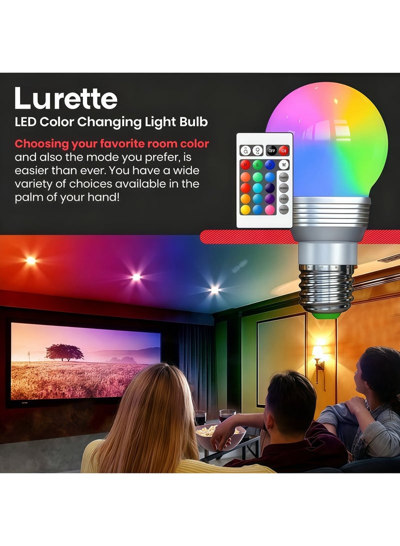 Lurette 5W E27 RGBW Light Bulbs, 16 Colors Changing Dimmable Multicolor LED Light,  with IR Remote Control for Home Decoration, Bar Party & Mood Lighting - Image 2