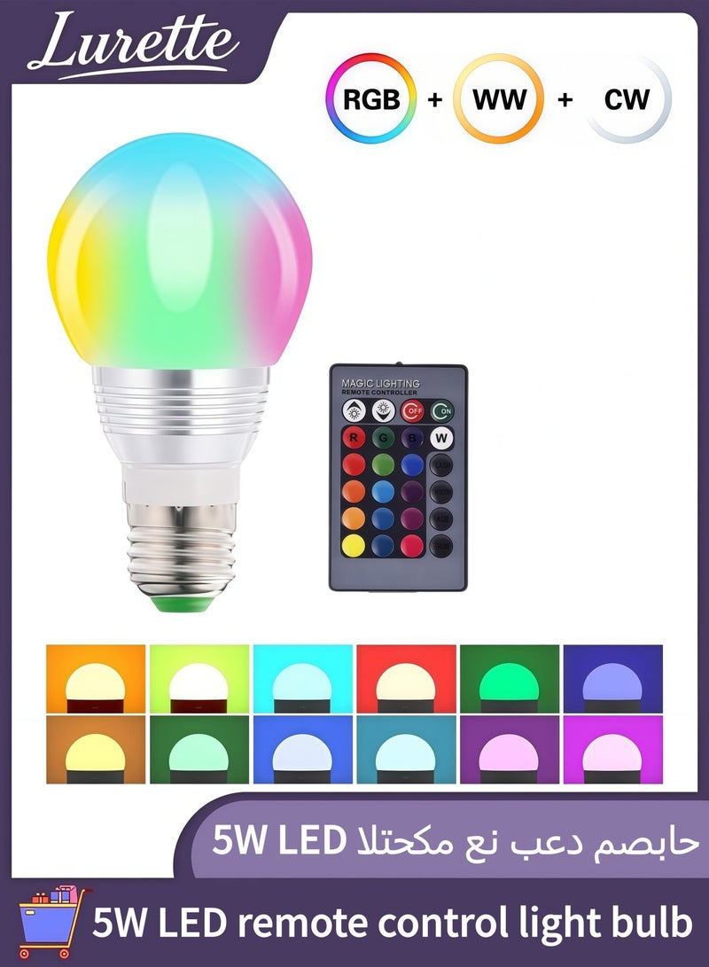 Lurette 5W E27 RGBW Light Bulbs, 16 Colors Changing Dimmable Multicolor LED Light,  with IR Remote Control for Home Decoration, Bar Party & Mood Lighting - Image 1