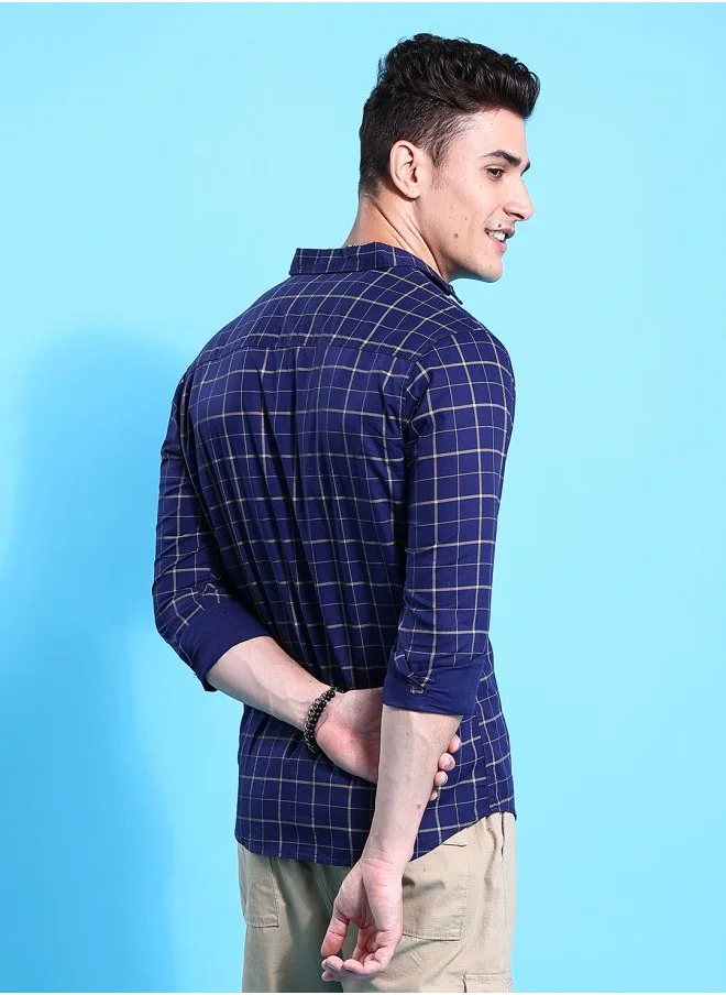 شركة المرآب الهندية Men Slim Fit Checkered Full Sleeves Cutaway Collar Casual Shirt