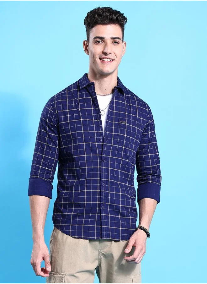 شركة المرآب الهندية Men Slim Fit Checkered Full Sleeves Cutaway Collar Casual Shirt