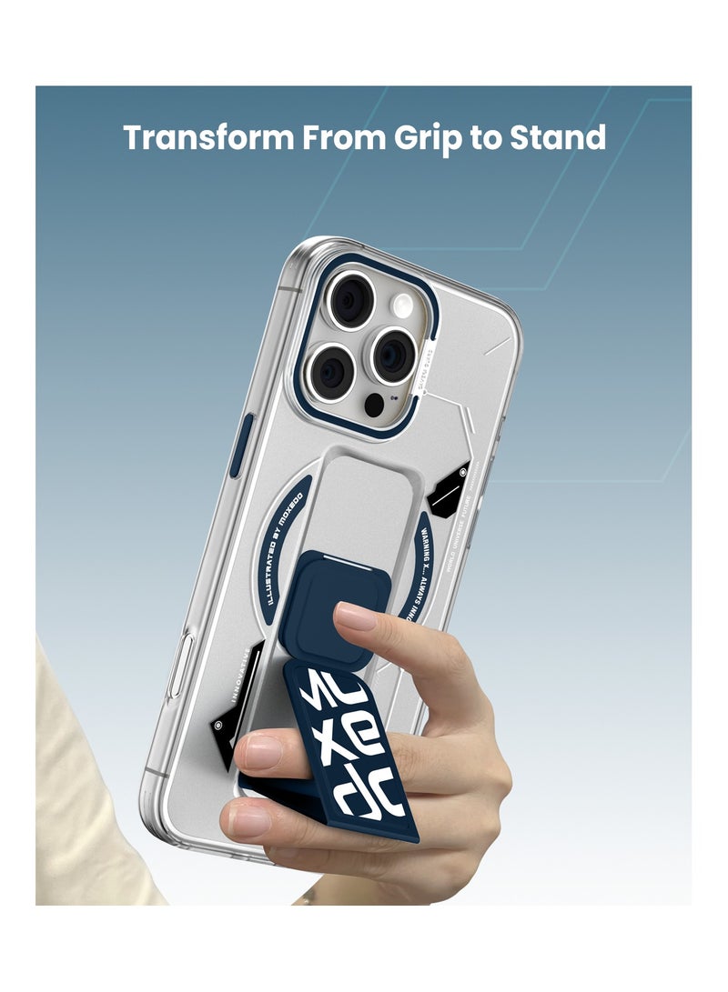 Moxedo Magnetic Protective Case Scratch Resistant Drop Protection with Built-in Extendable Grip Stand Compatible for iPhone 16 Pro 6.3 inch - Blue - Image 4