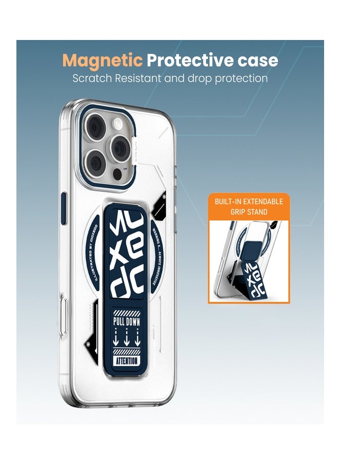 Moxedo Magnetic Protective Case Scratch Resistant Drop Protection with Built-in Extendable Grip Stand Compatible for iPhone 16 Pro 6.3 inch - Blue - Image 5