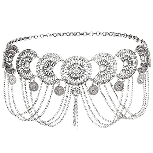 idealway Vintage Waist Chain Hollow Carving Rhinestone Crystal Body Chain Summer Beach Body Waist Chain Jewelry (1 Silver Hotest) - Image 1