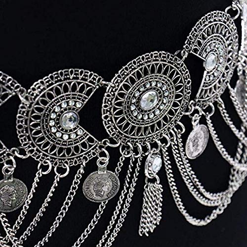 idealway Vintage Waist Chain Hollow Carving Rhinestone Crystal Body Chain Summer Beach Body Waist Chain Jewelry (1 Silver Hotest) - Image 5