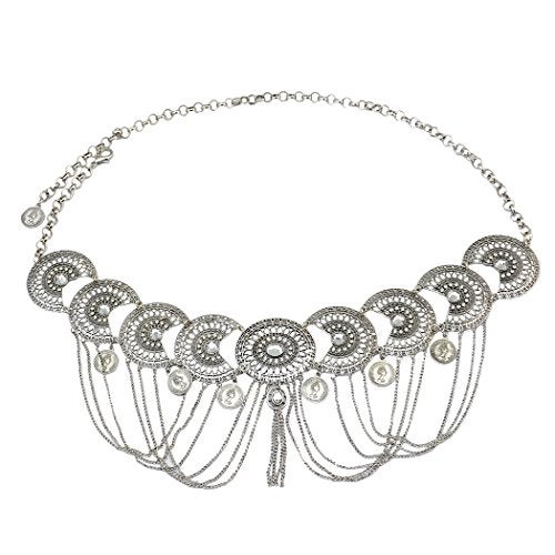 idealway Vintage Waist Chain Hollow Carving Rhinestone Crystal Body Chain Summer Beach Body Waist Chain Jewelry (1 Silver Hotest) - Image 3