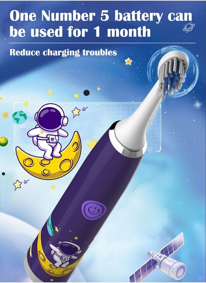 ZCM-HAPPY Astronaut Electric Children's Toothbrush Super Soft Waterproof Teeth Cleaning Artifact Battery Powered (3 Heads)  - Image 4