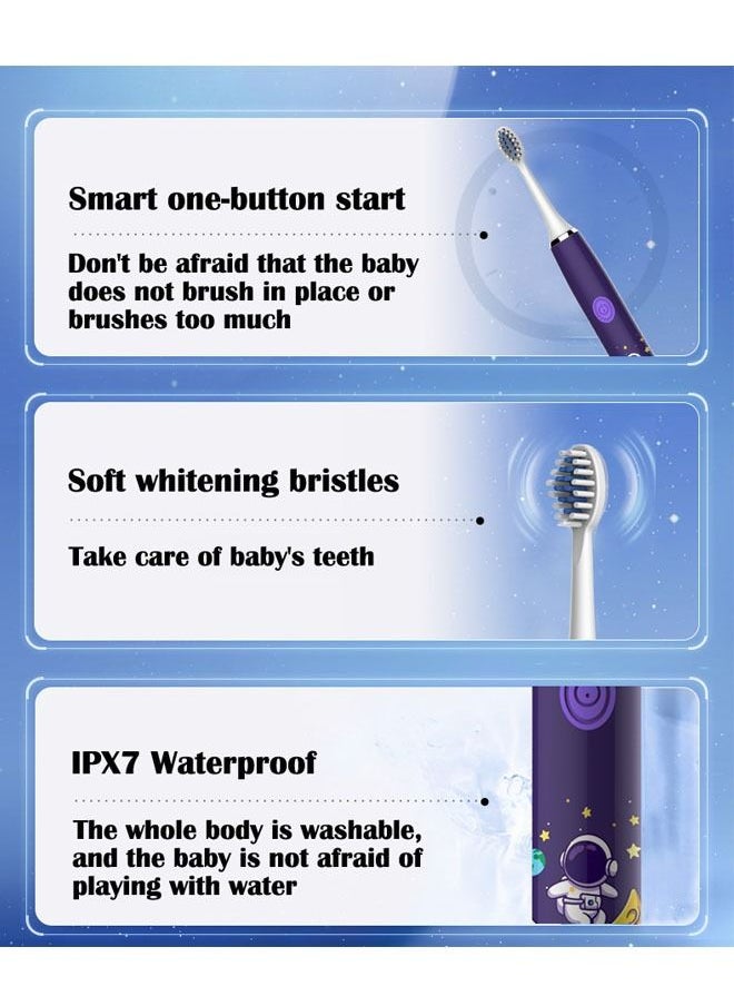 ZCM-HAPPY Astronaut Electric Children's Toothbrush Super Soft Waterproof Teeth Cleaning Artifact Battery Powered (3 Heads)  - Image 3