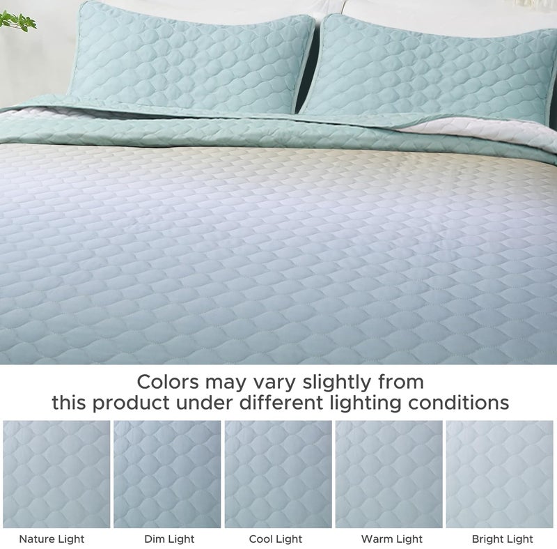 SCHNAUZER HOME Quilt Set Full Queen Size 3 Piece, Gradient Green Pattern Printed Bedding Coverlet Set, Lightweight Soft Reversible Bedspread Sets for All Season (1 Quilt & 2 Pillow Shams) - Image 5