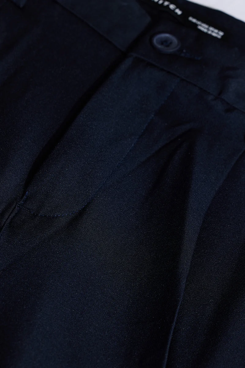 سنيتش Navy Solid Regular Fit Casual Trousers