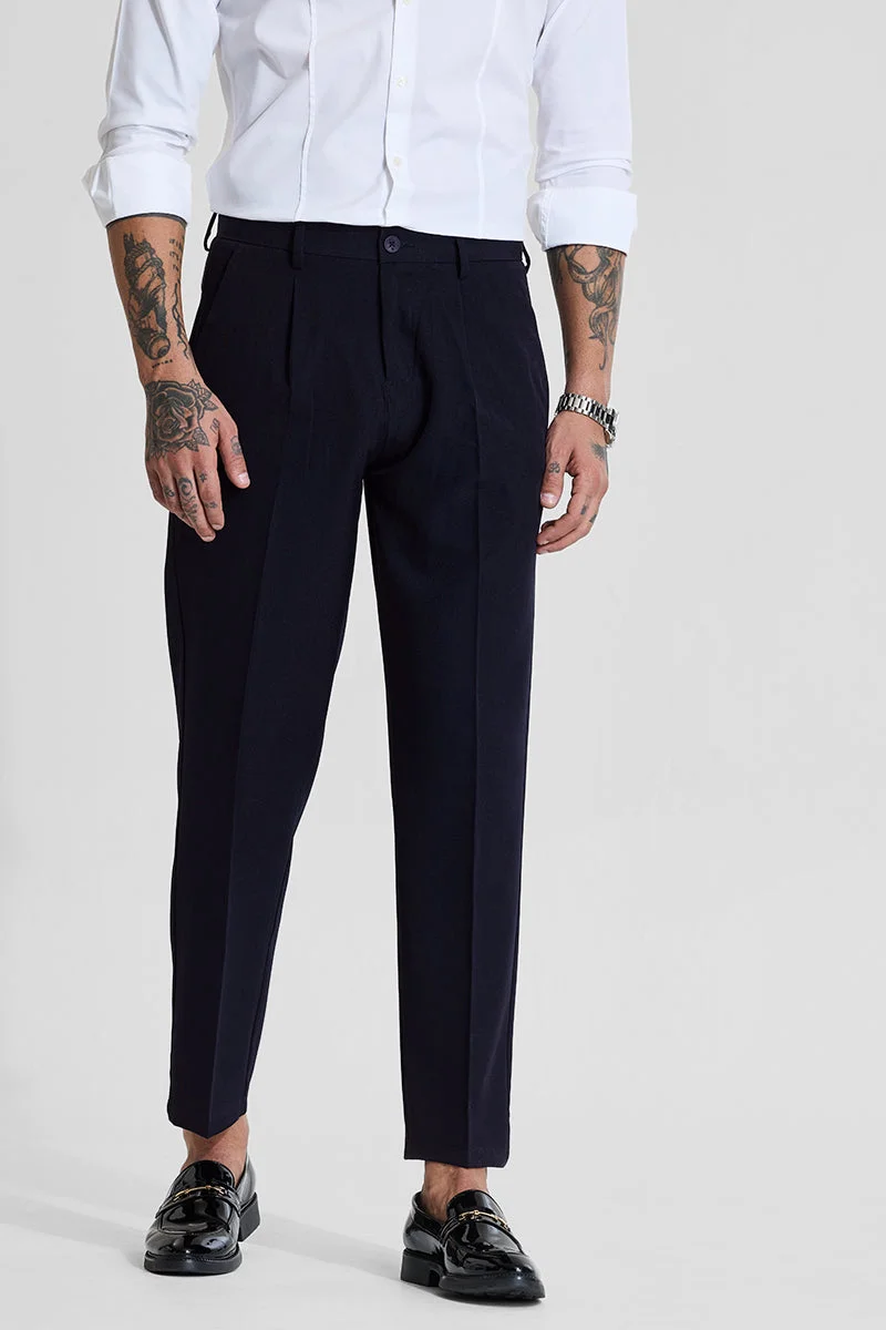 سنيتش Navy Solid Regular Fit Casual Trousers