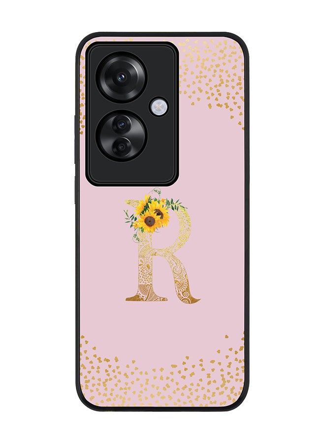 Stylizedd Rugged Black edge case for Oppo Reno11 F / Oppo F25 Pro 5G, Slim fit Soft Cover - Custom Monogram Initial Letter Floral Pattern Alphabet - R (Pink) - Image 1