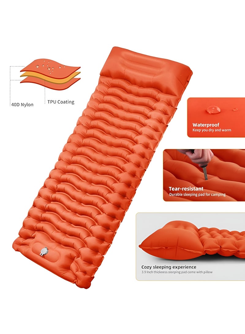 HEXAR وسادة نوم قابلة للنفخ ذاتيًا من HEXAR مع مضخة قدم مدمجة مقاس 190 × 64 بوصة مع وسادة للتخييم والمشي لمسافات طويلة مرتبة هوائية قابلة للنفخ متينة - حقيبة حمل، رقعة إصلاح - Image 2