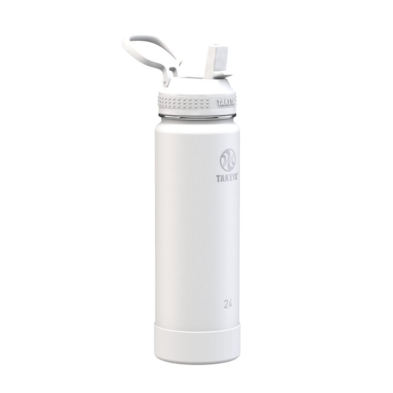 Takeya Actives Water Bottle with Straw Lid  Durable  EasyCare Water Bottle with Stainless Steel Insulation  BPAFree Lid with Carry Handle  Straw  DishwasherSafe  24 oz Arctic