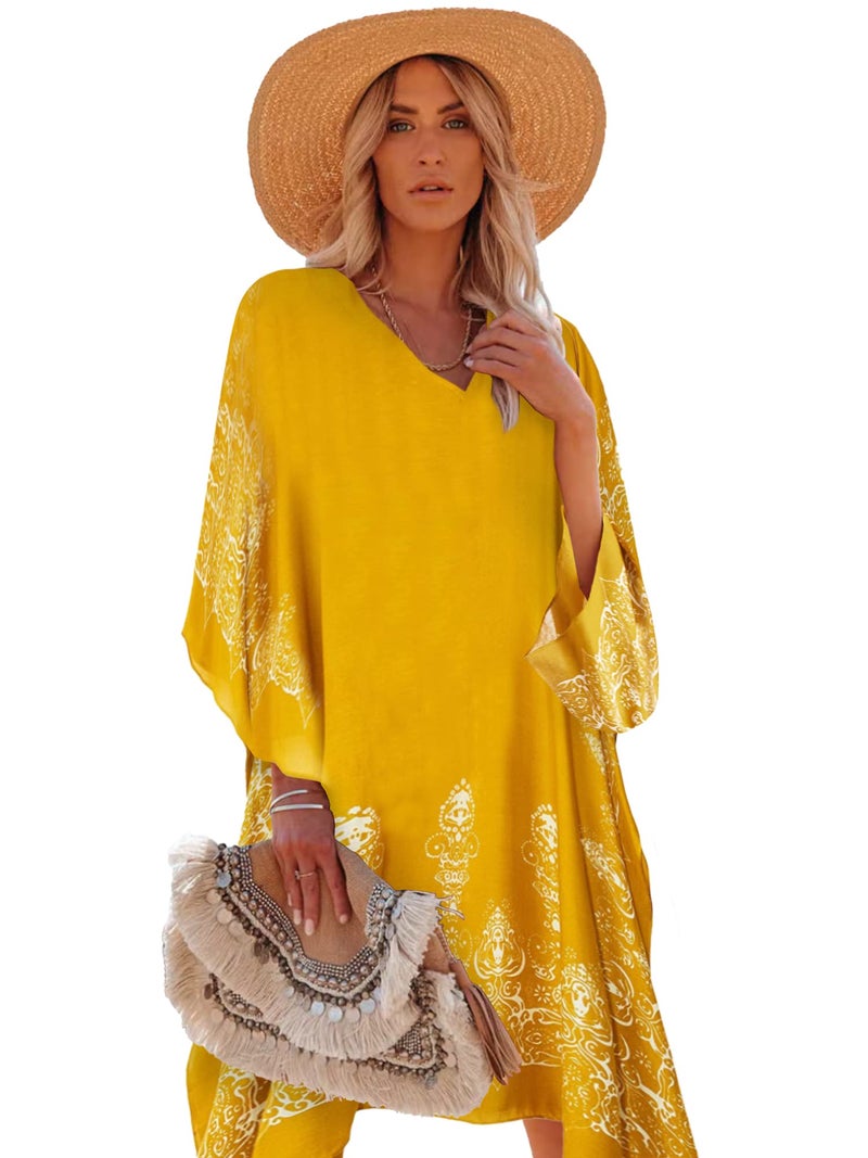 Moss Rose Women's Swimsuit Cover up Beach Kaftan for Bathing Suit with Floral Pattern - Image 1
