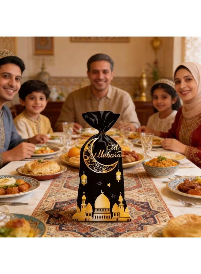 50 قطعة من أكياس السيلوفان لعيد مبارك وأكياس السيلوفان لرمضان المسلمين وأكياس الحلوى على شكل قمر القلعة مع أربطة ملتوية وأكياس حلوى عيد مبارك باللون الأخضر والأزرق وحقيبة هدايا لمهرجان المسلمين وحفلات العيد - Image 5