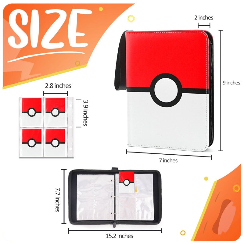 Easyfun Card Binder 4 Pocket, Trading Card Holder Fits 400 Cards With 50 Removable Sleeves, Portable Collection Card Ablum, Game Card Case book With Zipper for Gift, Red - Image 2