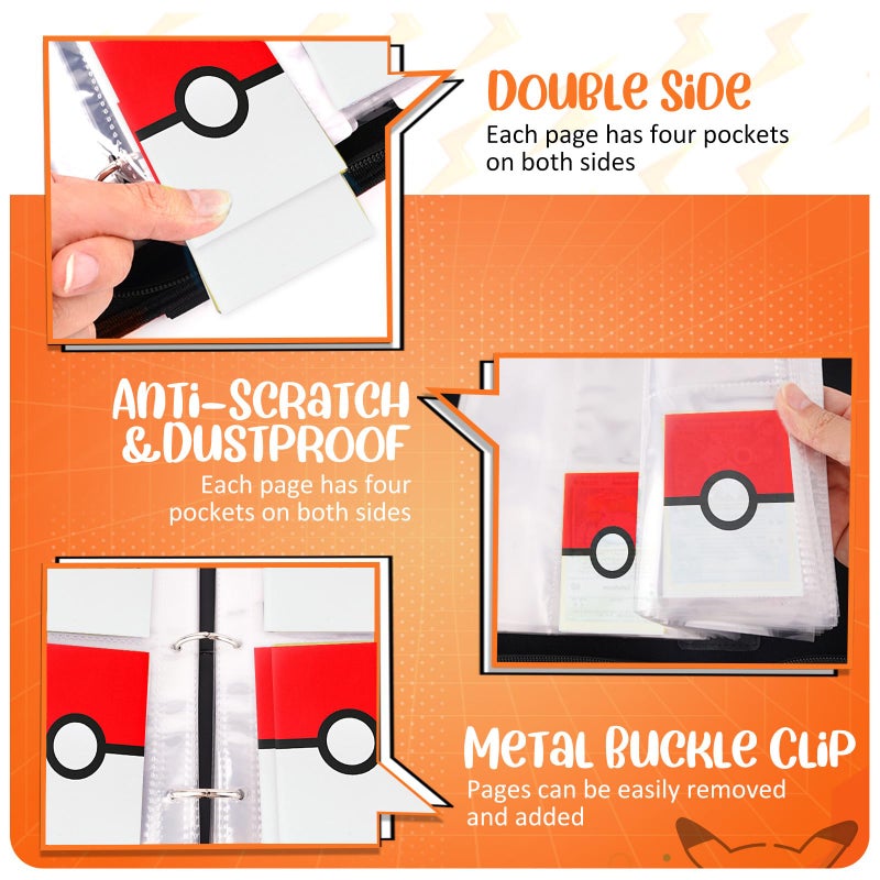 Easyfun Card Binder 4 Pocket, Trading Card Holder Fits 400 Cards With 50 Removable Sleeves, Portable Collection Card Ablum, Game Card Case book With Zipper for Gift, Red - Image 5
