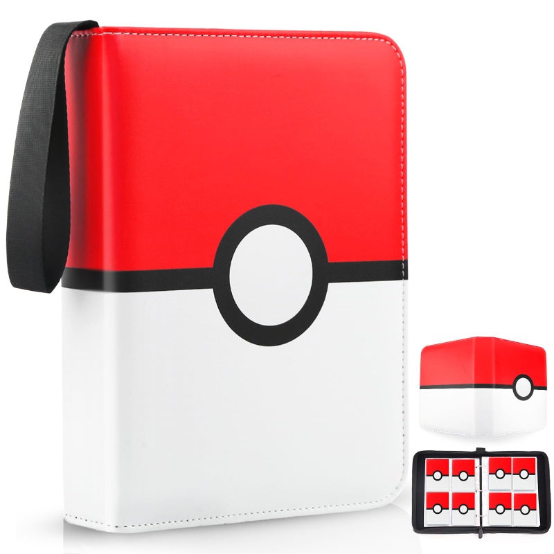 Easyfun Card Binder 4 Pocket, Trading Card Holder Fits 400 Cards With 50 Removable Sleeves, Portable Collection Card Ablum, Game Card Case book With Zipper for Gift, Red - Image 1