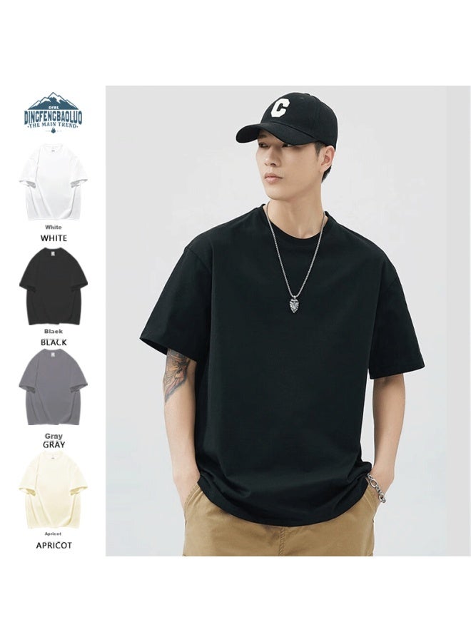 Dingfengbaoluo Heavy 260g Pure Cotton Men's Short-sleeve Summer Loose Heavy T-shirt, Inner Layer Undershirt, Men's T2600 Black 3XL - Image 2