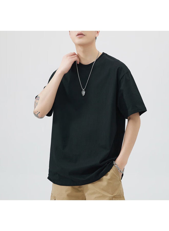 Dingfengbaoluo Heavy 260g Pure Cotton Men's Short-sleeve Summer Loose Heavy T-shirt, Inner Layer Undershirt, Men's T2600 Black 3XL - Image 1