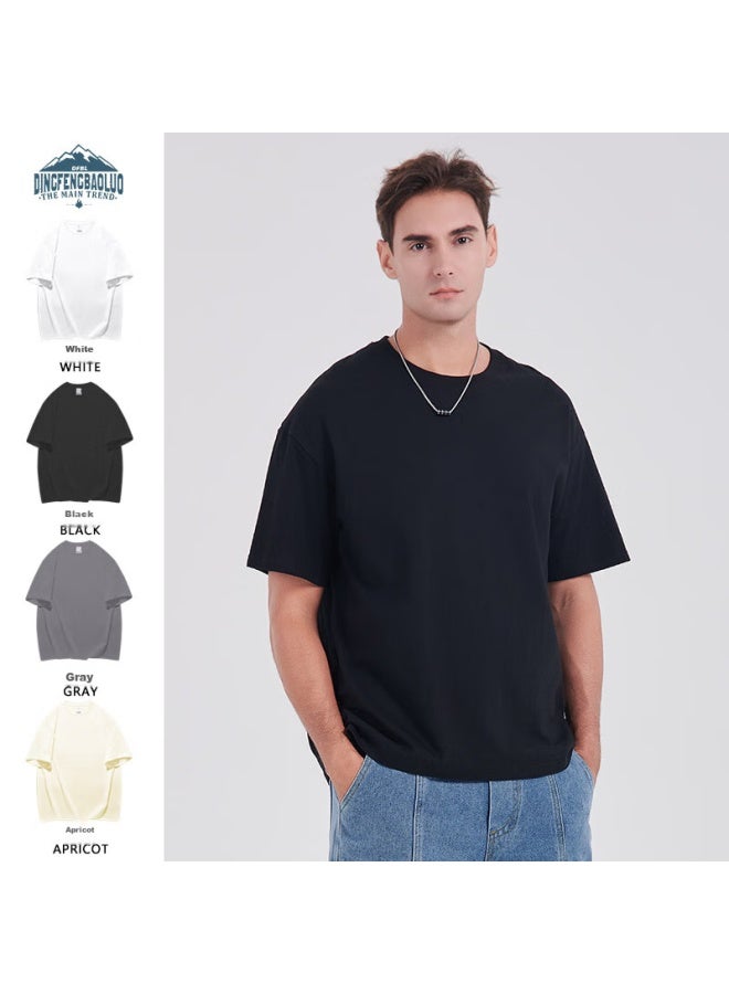Dingfengbaoluo Heavy 260g Pure Cotton Men's Short-sleeve Summer Loose Heavy T-shirt, Inner Layer Undershirt, Men's T2600 Black 3XL - Image 3