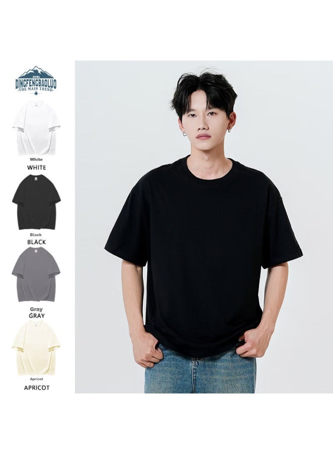 Dingfengbaoluo Heavy 260g Pure Cotton Men's Short-sleeve Summer Loose Heavy T-shirt, Inner Layer Undershirt, Men's T2600 Black 3XL - Image 4