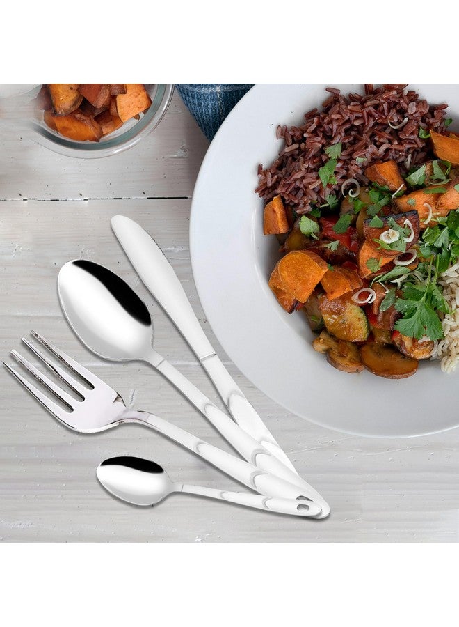 Parage 25 Pieces Creta Stainless Steel Cutlery Set for Home & Kitchen (Contains: 6 Table Spoons, 6 Forks, 6 Tea Spoons, 6 Knives, 1 Stand), Spoon Set, Cutlery Set for Dining Table Stylish, Silver - Image 3