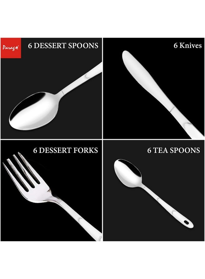 Parage 25 Pieces Creta Stainless Steel Cutlery Set for Home & Kitchen (Contains: 6 Table Spoons, 6 Forks, 6 Tea Spoons, 6 Knives, 1 Stand), Spoon Set, Cutlery Set for Dining Table Stylish, Silver - Image 4