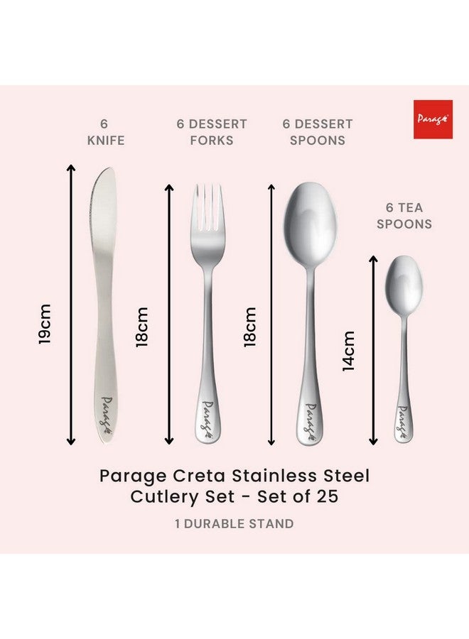 Parage 25 Pieces Creta Stainless Steel Cutlery Set for Home & Kitchen (Contains: 6 Table Spoons, 6 Forks, 6 Tea Spoons, 6 Knives, 1 Stand), Spoon Set, Cutlery Set for Dining Table Stylish, Silver - Image 5