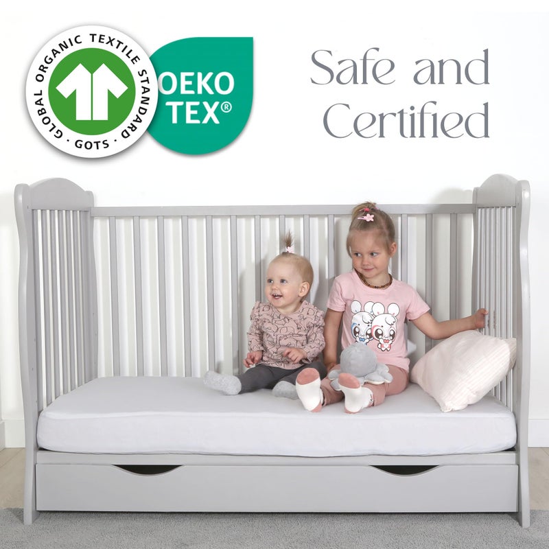 BabbleRoo Cot Sheets 140 x 70 Fitted Grey - Organic Cotton Cot Bed Sheets Set of 2 - Ultra Soft Breathable Sheets for Standard Mattress - Image 2