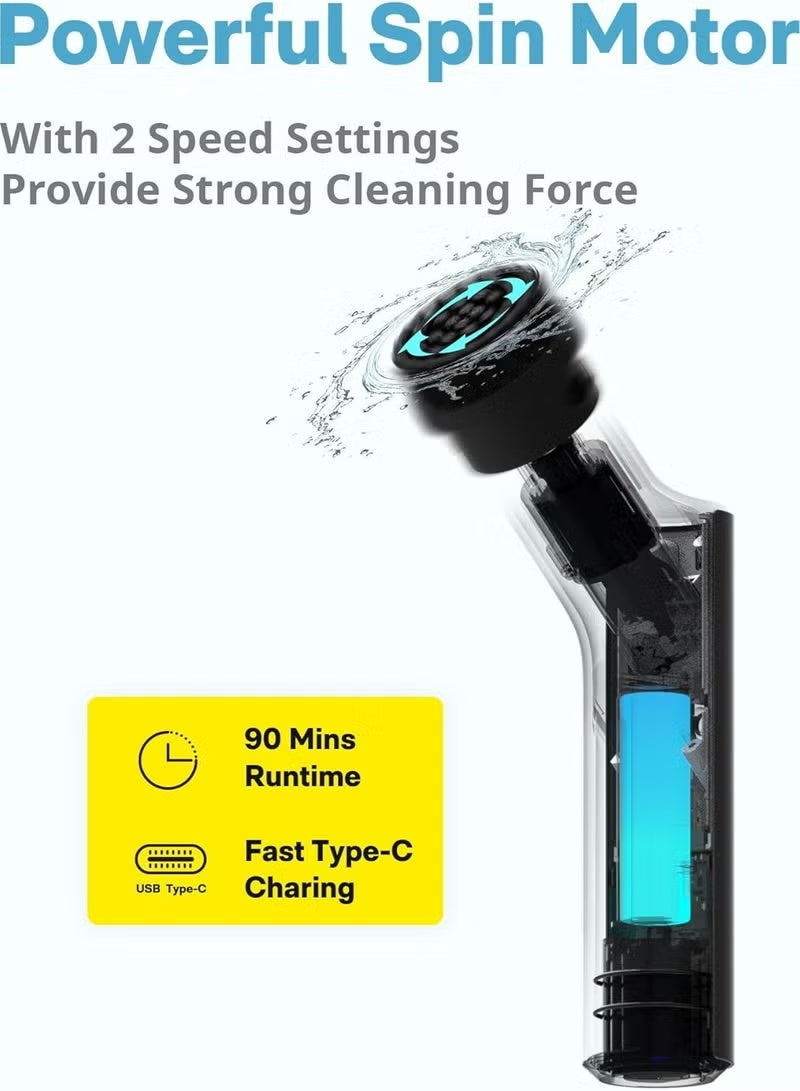 HOTO Electric Cleaning Brush – Power Scrubber for Bathroom, Kitchen, Tiles, Grout, Bathtub, Glass – 7 Brush Heads, 2 Speed Settings (220 & 350 RPM), Cordless, Waterproof IPX7, 4000mAh Rechargeable Battery, 50W High-Torque Motor – QWQJS001 - Image 2