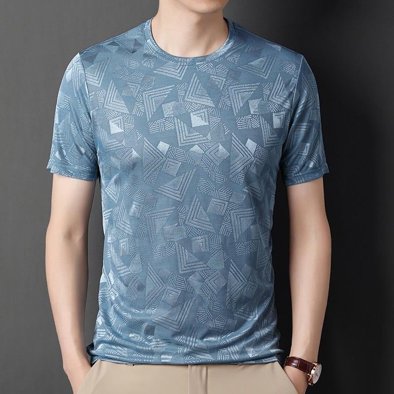 Men'S Short-Sleeve T-Shirt Made Of Mulberry Silk, Summer Loose Jacquard Half-Sleeve Top, Trendy Casual Ice Silk Base Shirt - Image 5
