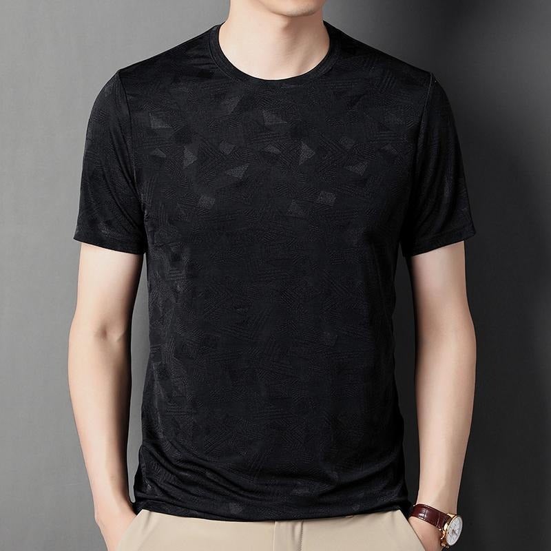 Men'S Short-Sleeve T-Shirt Made Of Mulberry Silk, Summer Loose Jacquard Half-Sleeve Top, Trendy Casual Ice Silk Base Shirt - Image 1