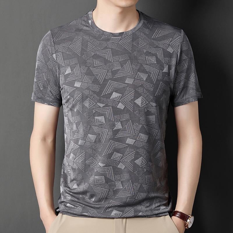 Men'S Short-Sleeve T-Shirt Made Of Mulberry Silk, Summer Loose Jacquard Half-Sleeve Top, Trendy Casual Ice Silk Base Shirt - Image 4
