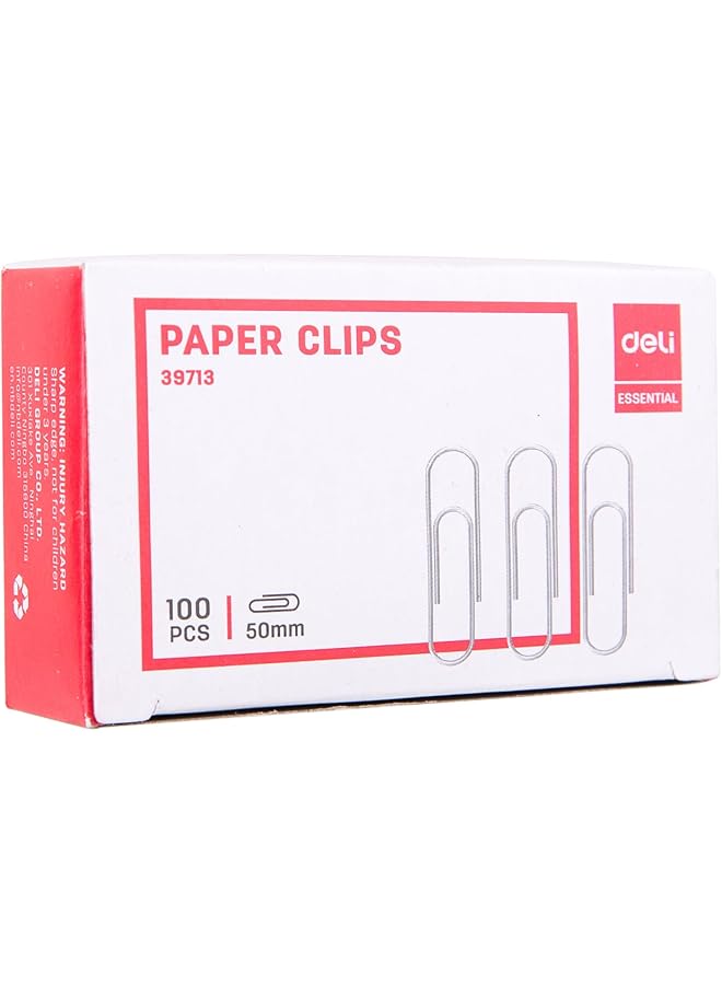 Deli Paper Clips 50 Mm Size Silver - Image 1