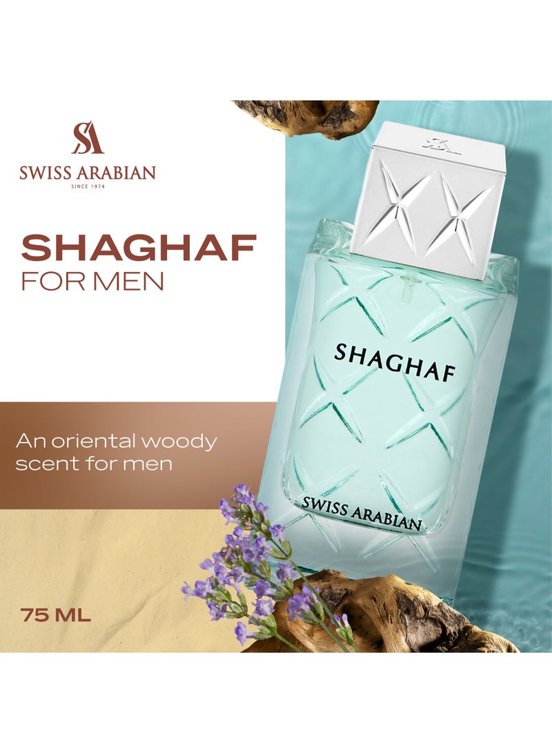 Shaghaf for Men Eau de Parfum, 75ml, Premium Quality Perfume, Men’s Fragrance, Oriental, Woody, Gourmand Luxurious Blend Perfumes for Men