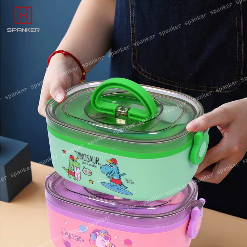 Spanker Dinosaur Lunch Box Thermal Stainless Steel 1000 ML Insulation Brunch Munch Box Tableware Set Portable Lunch Containers for Kid Adult Student Children Keep Food Green - Image 4
