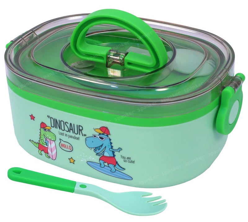 Spanker Dinosaur Lunch Box Thermal Stainless Steel 1000 ML Insulation Brunch Munch Box Tableware Set Portable Lunch Containers for Kid Adult Student Children Keep Food Green - Image 1