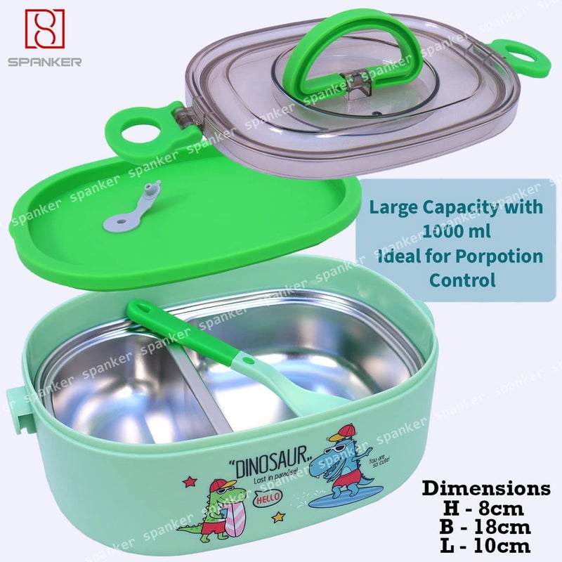 Spanker Dinosaur Lunch Box Thermal Stainless Steel 1000 ML Insulation Brunch Munch Box Tableware Set Portable Lunch Containers for Kid Adult Student Children Keep Food Green - Image 5
