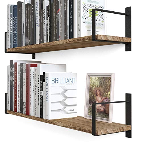 Wallniture Toledo Floating Shelves for Wall Wall Shelf for Living Room Decor Kitchen Organization Bathroom Organizer Bedrooom Shelves Burnt Set of 2