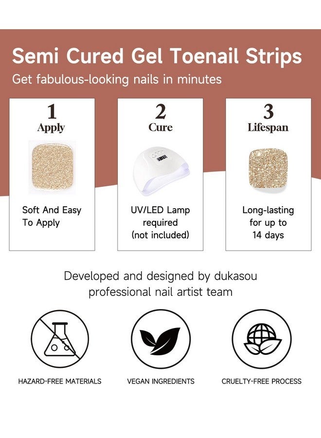 DUKASOU Semi-Cured Gel Pedicure Strips 32Pcs Pure Color Series(K Pink) - Full Nail Wraps For Women Girls Gel Toenail Stickers Works With Any Nail Lamps Includes Nail Pads Nail File & Wood Stick  - Image 3