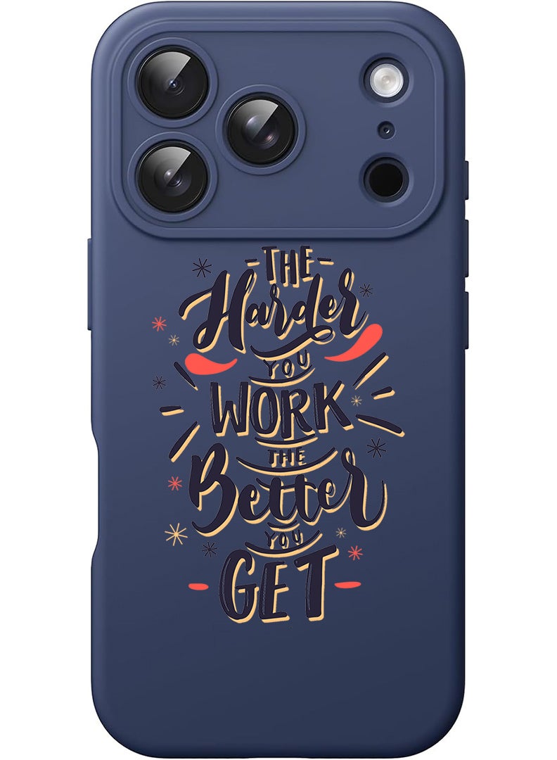 Theodor Protective Slim Fit Case Liquid Silicone Cover with Full Body Protection Anti-Scratch Shockproof Case For Apple iPhone 17 Pro Max (Blue) Harder you work Better you get - Image 1