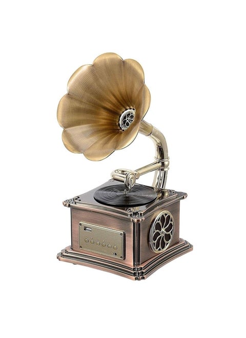 Record Player Retro, Mini Vintage Retro Classic Gramophone With Built In Bluetooth, Durable Phonograph Shape Stereo Speaker, Sound Music Box Desktop Ornament For Home Office Clubs Bars, (Brown 2)