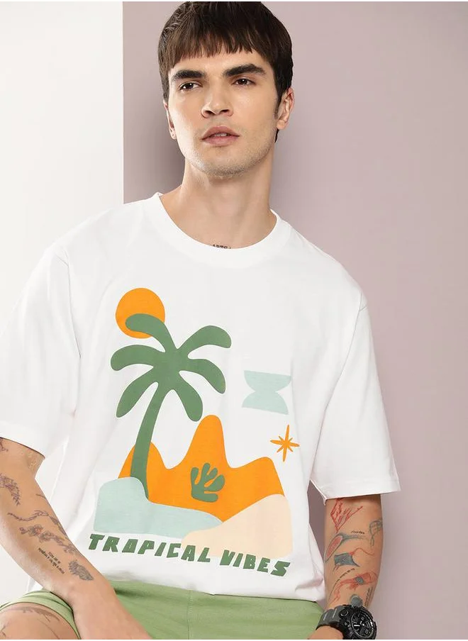 Dillinger Tropical Vibes Graphic Print Oversized T-Shirt by Styli