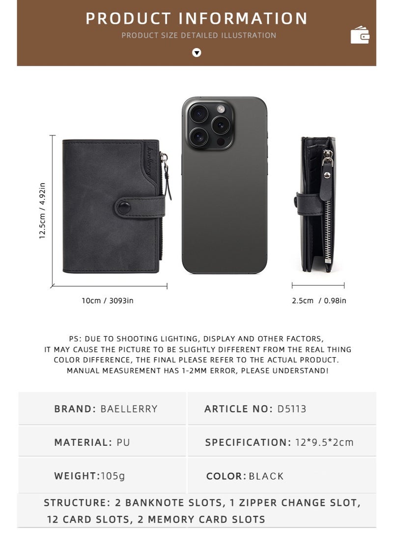 بايلليري محفظة BAELLERY للرجال من البولي يوريثان الأسود - ١٧ فتحة بطاقات مع جيب نقدي بسحاب و قسم للأوراق النقدية | محفظة يومية رفيعة، محمولة ومتينة - Image 4
